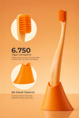 Promis Box Turuncu Diş Fırçası + Antibakteriyel Stand – 6750 Yumuşak Kıl, Biyoplastik Sap