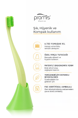 Promis Box Yeşil Diş Fırçası + Antibakteriyel Stand – 6750 Yumuşak Kıl, Biyoplastik Sap