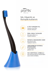 Promis Box Siyah Diş Fırçası + Antibakteriyel Stand – 6750 Yumuşak Kıl, Biyoplastik Sap